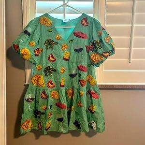 Queen of Sparkles mint wine and charcuterie poof sleeve dress. Size small.